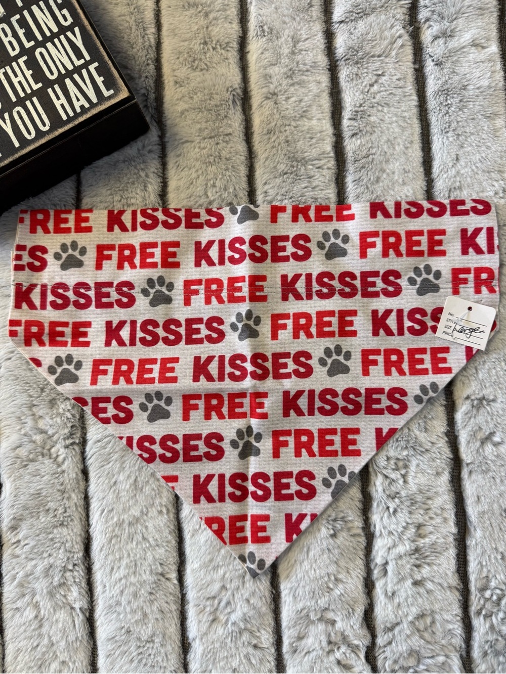 Dog Bandana - "Free Kisses" Red & Gray